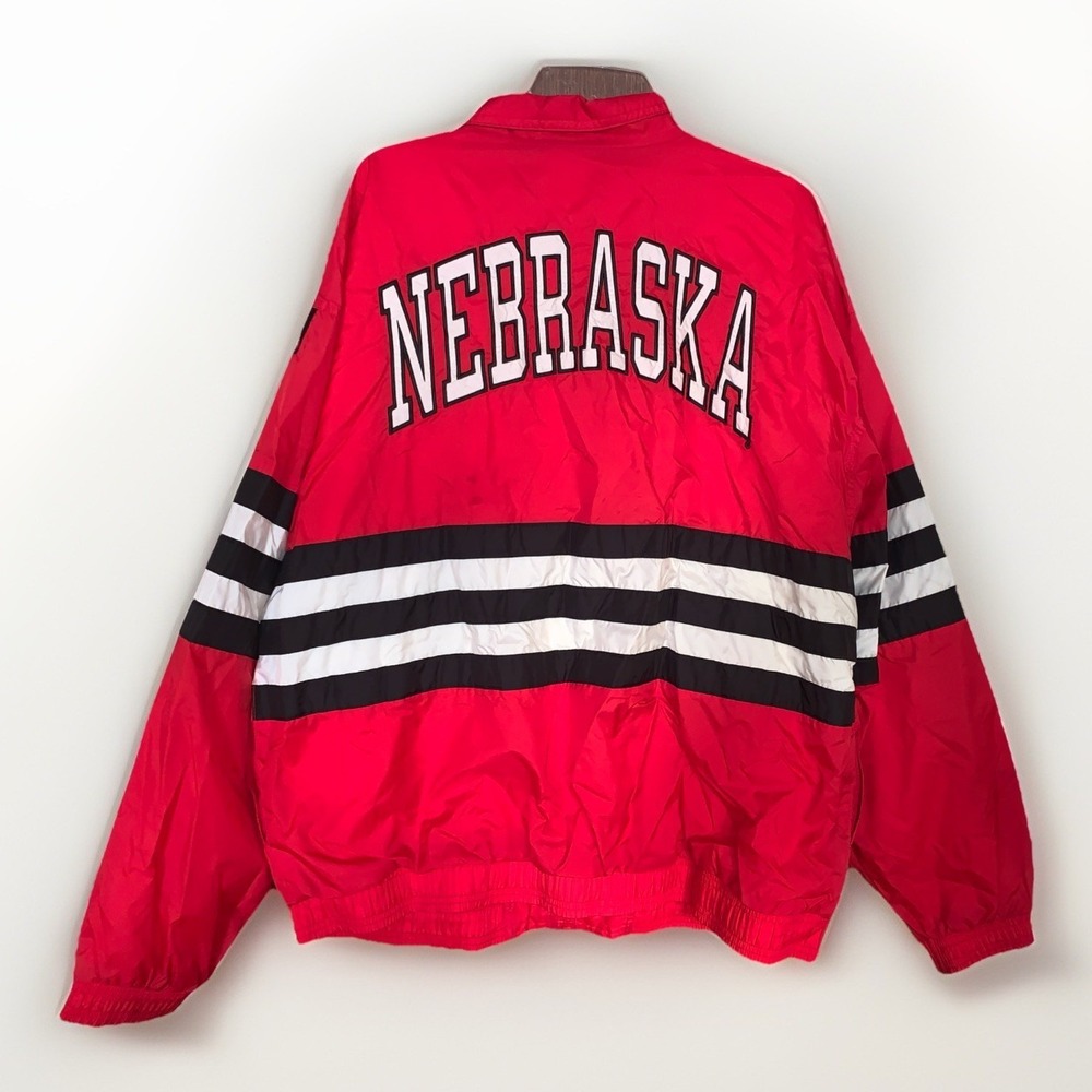 MENS Vintage ADIDAS Bomber Neb Huskers Collared 100% Nylon Sports Jacket XL-TALL